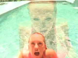 Naughty neighbour caught sneaking in pool – Brunette