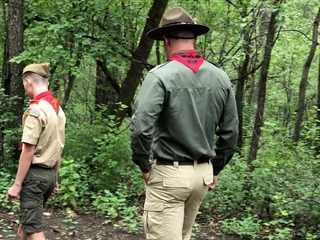 ScoutBoys Muscle DILF barebacks smooth pale scout in wood