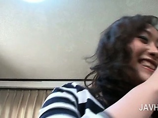 Slutty asian brunette showing her sexy cunt upskirt