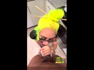 Tan stud gives a POV blowjob to his big cock