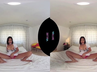 Asian rubbing her boobs and moist vagina