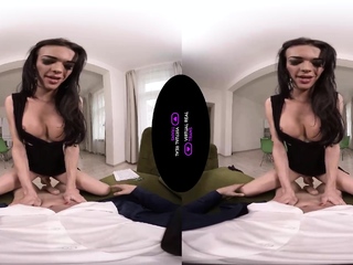 Lovely tranny sucks and rides big pecker