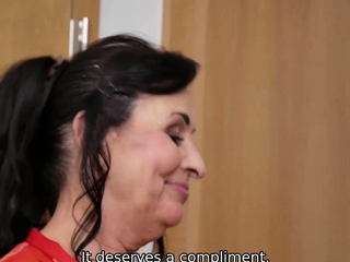 MATURE4K. Oiling Her Giant Boobs