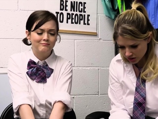Two cute shoplifters in uniforms fucked