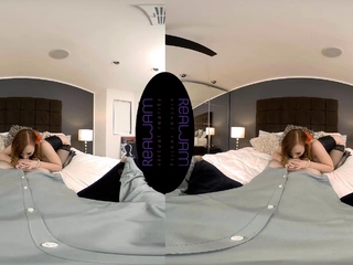 Amazing redhead chick Dani Jensen riding dick in stockings