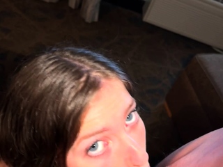 Brunette teen swallowing cum in POV blowjob