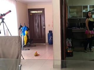 Busty curly brunette with big boobs fucks on couch