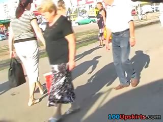 Peek up skirt and enjoy white thong