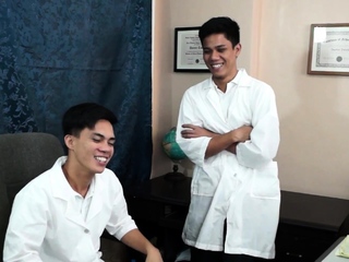 Slim Asian doctor seduced into giving blowjob and breeding