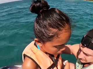 Thai teen giving blowjob on a jet ski