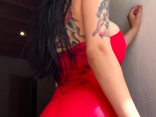 Busty curly brunette with big boobs fucks on couch