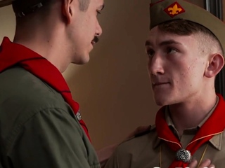Elder scout barebacks twink in office after licking his ass