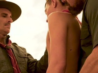 Skinny scout twink 3some assfucked in tent by hunks
