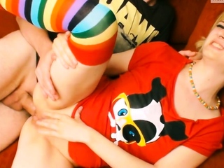 stunning redhead girl handjob blowjob and cum in mouth