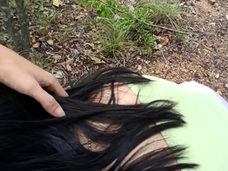 walking in the forest and fucking cum gets a creampie. doggy