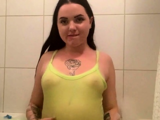 Bubble Bath Time for This Tattooed Brunette