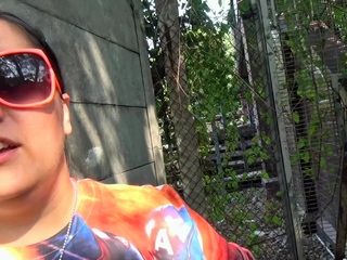 Short and thick brunette outdoor pissing and public flashing